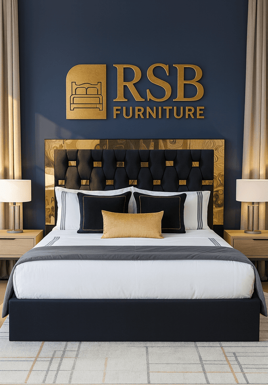 Windsor Bed Frame – Luxury Upholstered Bed with Mirrored Headboard Trim - Rsb furniture ltdWindsor Bed Frame – Luxury Upholstered Bed with Mirrored Headboard Trim