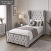 Small double bed with wings in grey velvet