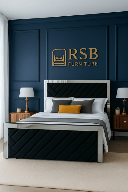 Verona Lift - Up Storage Bed – Luxury Upholstered Bed Frame with Mirrored Trim - Rsb furniture ltdVerona Lift - Up Storage Bed – Luxury Upholstered Bed Frame with Mirrored Trim