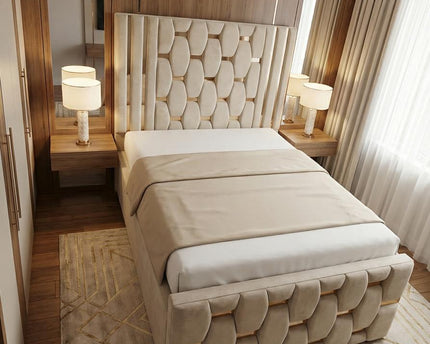 Luxury Upholstered Bed Frame – Modern Designer Bed with Statement Headboard - Rsb furnitureLuxury Upholstered Bed Frame – Modern Designer Bed with Statement Headboard