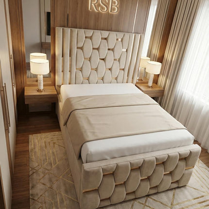 Luxury Upholstered Bed Frame – Modern Designer Bed with Statement Headboard - Rsb furnitureLuxury Upholstered Bed Frame – Modern Designer Bed with Statement Headboard
