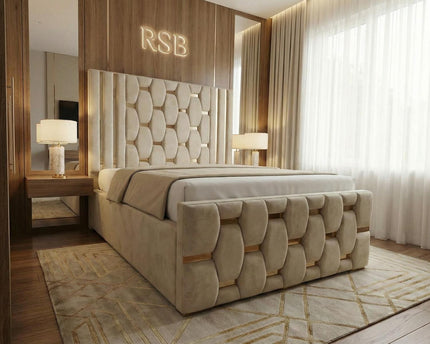 Luxury Upholstered Bed Frame – Modern Designer Bed with Statement Headboard - Rsb furnitureLuxury Upholstered Bed Frame – Modern Designer Bed with Statement Headboard