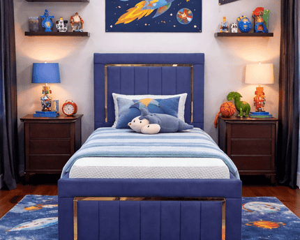 Imperial Splendor 3ft single bed with storage options in blue with a gold mirrored border