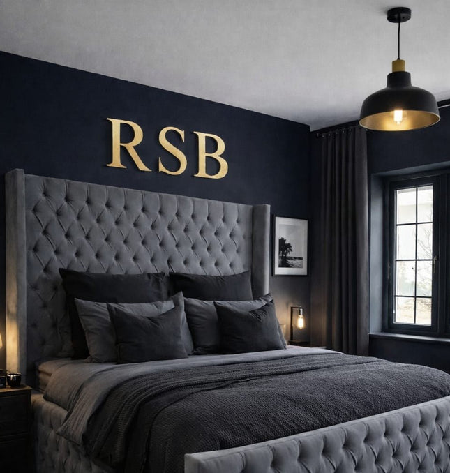Luxury Grey Velvet Bed Frame With Winged Headboard - Rsb furnitureLuxury Grey Velvet Bed Frame With Winged Headboard