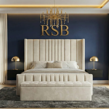 Luxury Upholstered Panel Bed with High Headboard and Storage Options - Rsb furnitureLuxury Upholstered Panel Bed with High Headboard and Storage Options