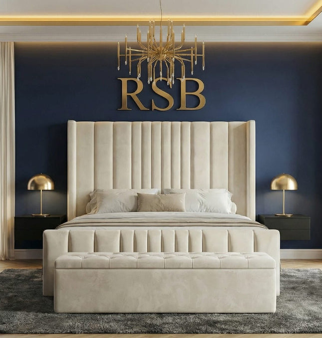 Luxury Upholstered Panel Bed with High Headboard and Storage Options - Rsb furnitureLuxury Upholstered Panel Bed with High Headboard and Storage Options
