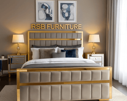 Majestic Gold Trim Upholstered Bed Frame - Rsb furniture ltdMajestic Gold Trim Upholstered Bed Frame
