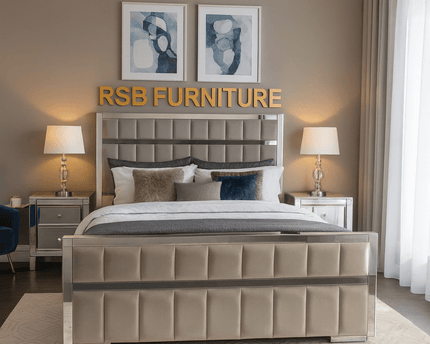 Majestic Gold Trim Upholstered Bed Frame - Rsb furniture ltdMajestic Gold Trim Upholstered Bed Frame