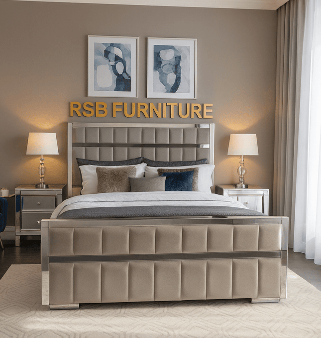 Majestic Gold Trim Upholstered Bed Frame - Rsb furniture ltdMajestic Gold Trim Upholstered Bed Frame