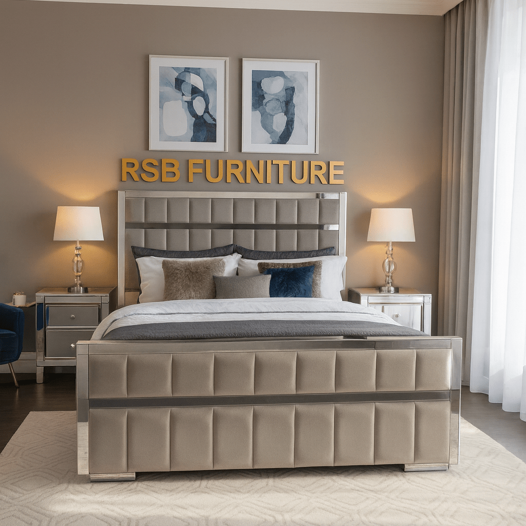 Majestic Gold Trim Upholstered Bed Frame - Rsb furniture ltdMajestic Gold Trim Upholstered Bed Frame
