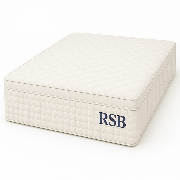 White mattress with 'RSB' branding on a white background