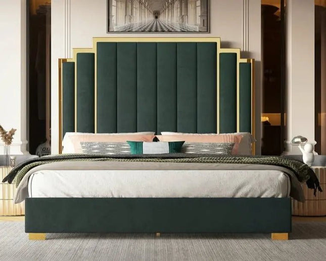 Monarch’s Haven Royal Panel Bed With Storage Options - Green in colour