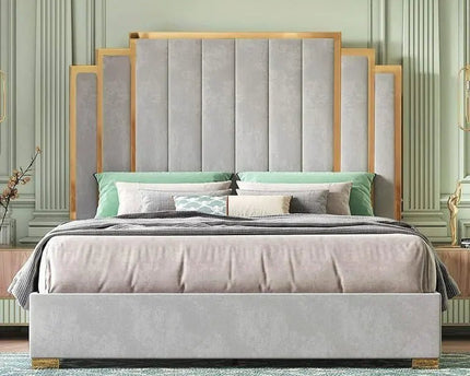 Monarch’s Haven Royal Panel Bed With Storage Options - Light grey in colour