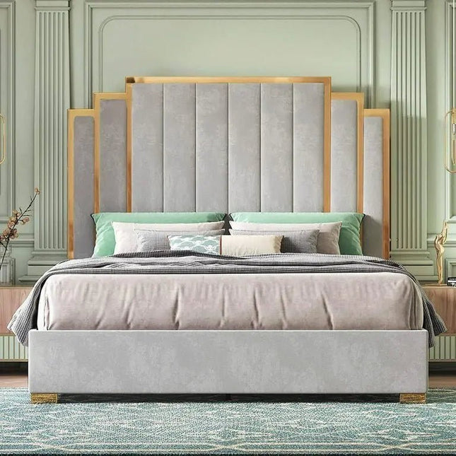 Monarch’s Haven Royal Panel Bed With Storage Options - Light grey in colour
