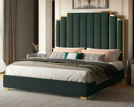 Monarch’s Haven Royal Panel Bed With Storage Options - side view in green