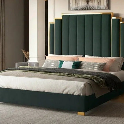 Monarch’s Haven Royal Panel Bed With Storage Options - side view in green