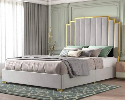 Monarch’s Haven Royal Panel Bed With Storage Options - side view in light grey