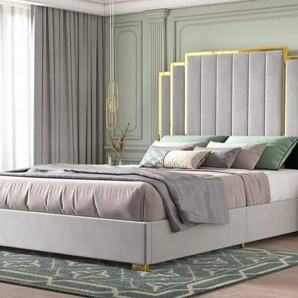 Monarch’s Haven Royal Panel Bed With Storage Options - side view in light grey
