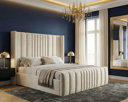 Luxury Upholstered Panel Bed with High Headboard and Storage Options - Rsb furnitureLuxury Upholstered Panel Bed with High Headboard and Storage Options