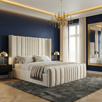 Luxury Upholstered Panel Bed with High Headboard and Storage Options - Rsb furnitureLuxury Upholstered Panel Bed with High Headboard and Storage Options