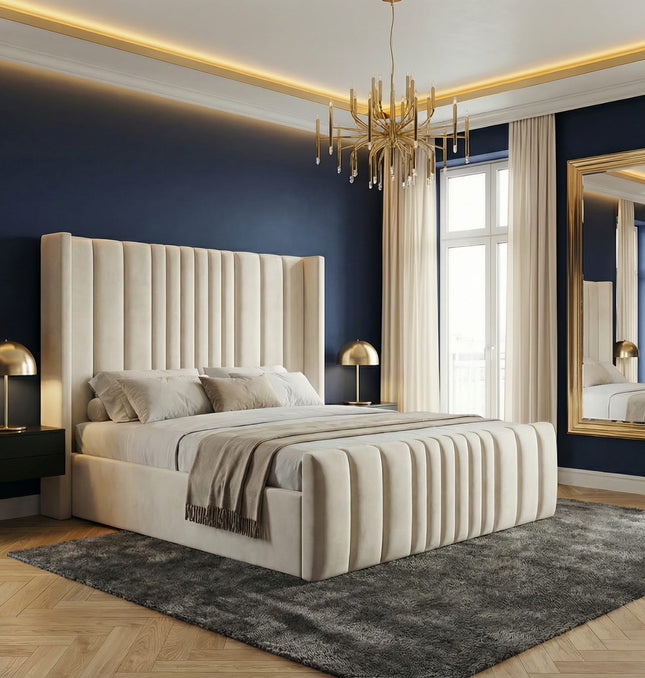 Luxury Upholstered Panel Bed with High Headboard and Storage Options - Rsb furnitureLuxury Upholstered Panel Bed with High Headboard and Storage Options