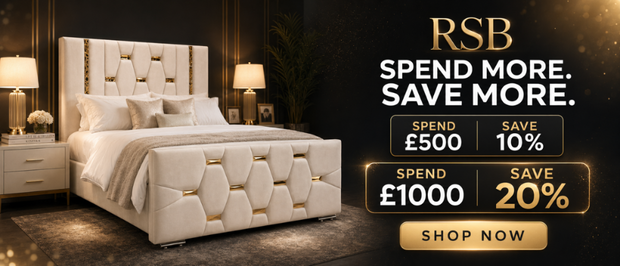 RSB Furniture Summer sale banner with cream plush bed 