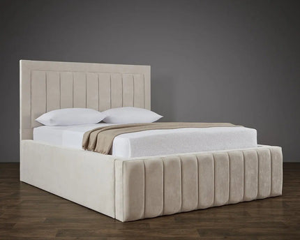 The Amor Lux Panel Bed With a Tall Bed Frame in cream