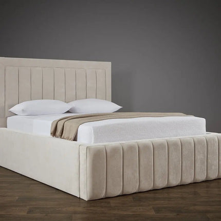 The Amor Lux Panel Bed With a Tall Bed Frame in cream