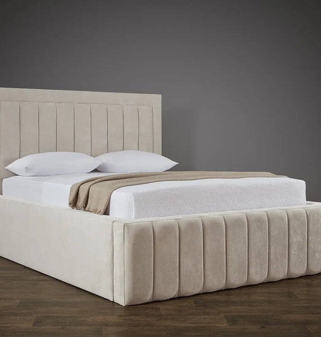 The Amor Lux Panel Bed With a Tall Bed Frame in cream