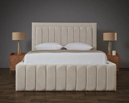 The Amor Lux Panel Bed With a Tall Bed Frame front view