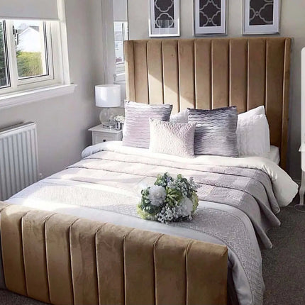 The Amor wingback bed with footboard in mink