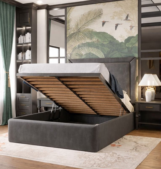 The Sleek Serenity 4ft small double Bed in grey with storage