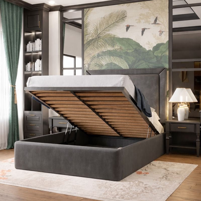 The Sleek Serenity 4ft small double Bed in grey with storage