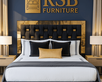 Windsor Bed Frame – Luxury Upholstered Bed with Mirrored Headboard Trim - Rsb furniture ltdWindsor Bed Frame – Luxury Upholstered Bed with Mirrored Headboard Trim