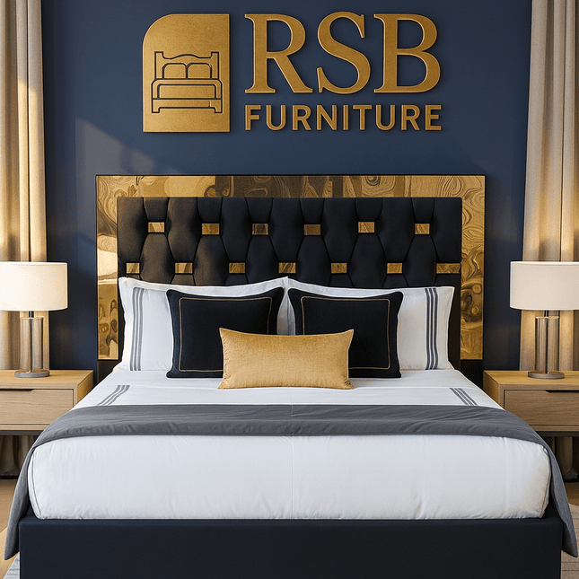 Windsor Bed Frame – Luxury Upholstered Bed with Mirrored Headboard Trim - Rsb furniture ltdWindsor Bed Frame – Luxury Upholstered Bed with Mirrored Headboard Trim