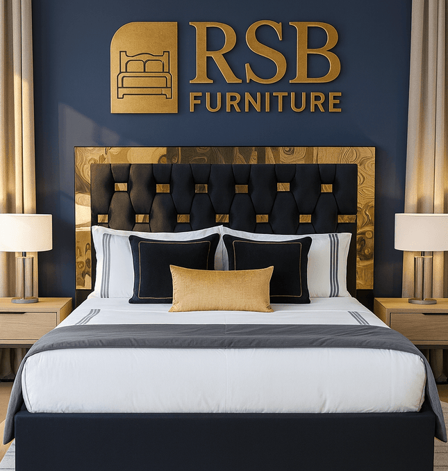 Windsor Bed Frame – Luxury Upholstered Bed with Mirrored Headboard Trim - Rsb furniture ltdWindsor Bed Frame – Luxury Upholstered Bed with Mirrored Headboard Trim