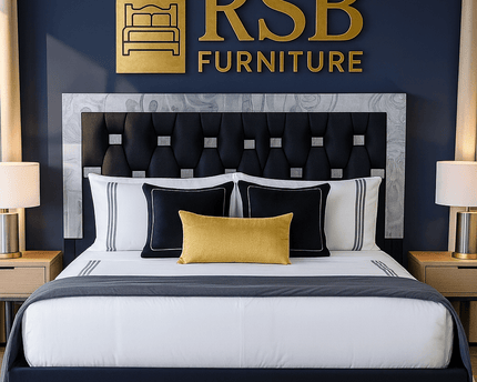 Windsor Bed Frame – Luxury Upholstered Bed with Mirrored Headboard Trim - Rsb furniture ltdWindsor Bed Frame – Luxury Upholstered Bed with Mirrored Headboard Trim