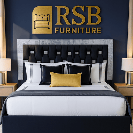 Windsor Bed Frame – Luxury Upholstered Bed with Mirrored Headboard Trim - Rsb furniture ltdWindsor Bed Frame – Luxury Upholstered Bed with Mirrored Headboard Trim