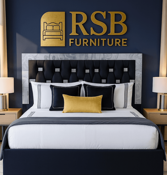 Windsor Bed Frame – Luxury Upholstered Bed with Mirrored Headboard Trim - Rsb furniture ltdWindsor Bed Frame – Luxury Upholstered Bed with Mirrored Headboard Trim