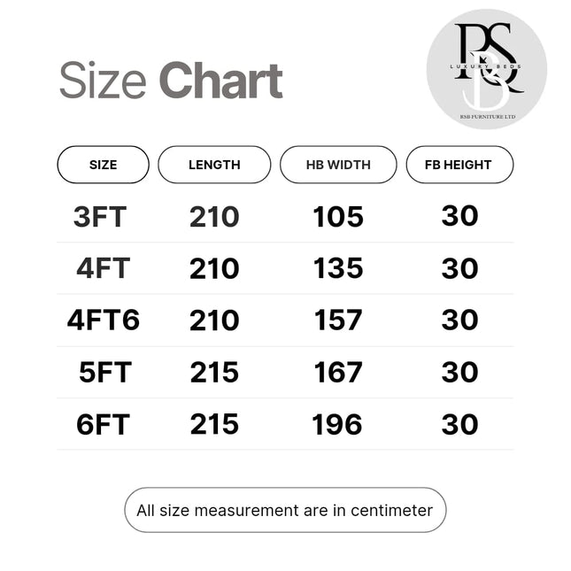 Crown Comfort Upholstered Wingback Bed size guide  - Rsb furniture ltd